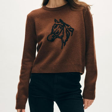 White + Warren Cashmere Blend Horse Embroidered Crew