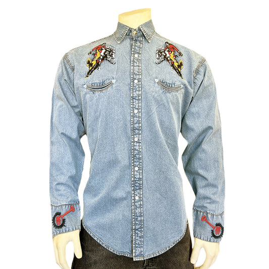 Rockmount Ranch Men’s Rockmount Bronc Vintage Embroidery Western Shirt in Denim