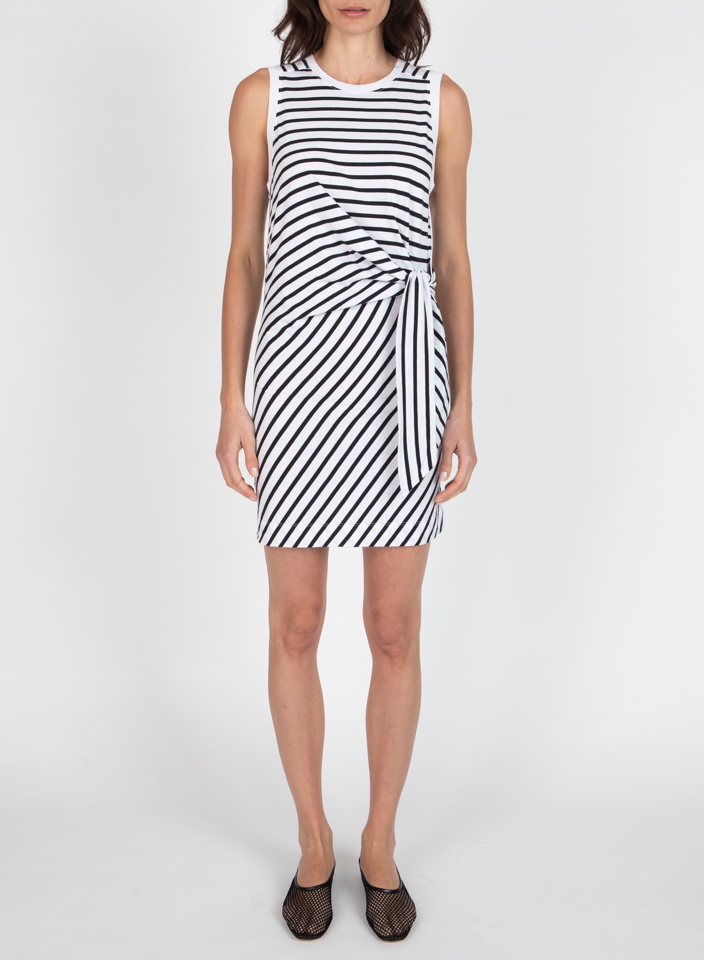 ATM Classic Jersey Stripe Sleeveless Twist Dress