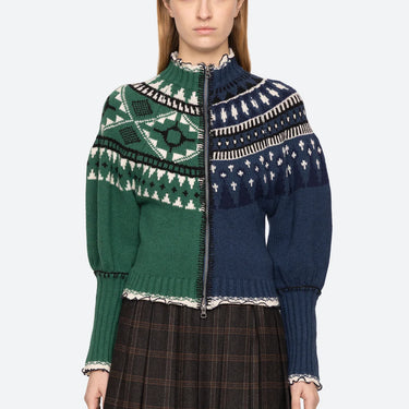 Sea Linea Fair Isle Zip Front Cardigan