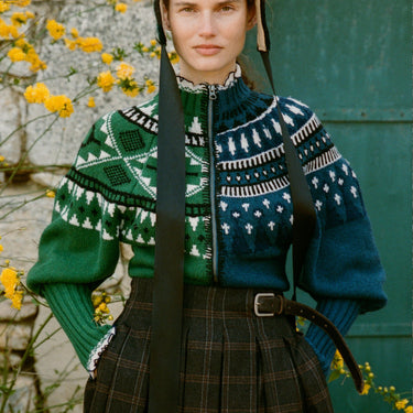 Sea Linea Fair Isle Zip Front Cardigan