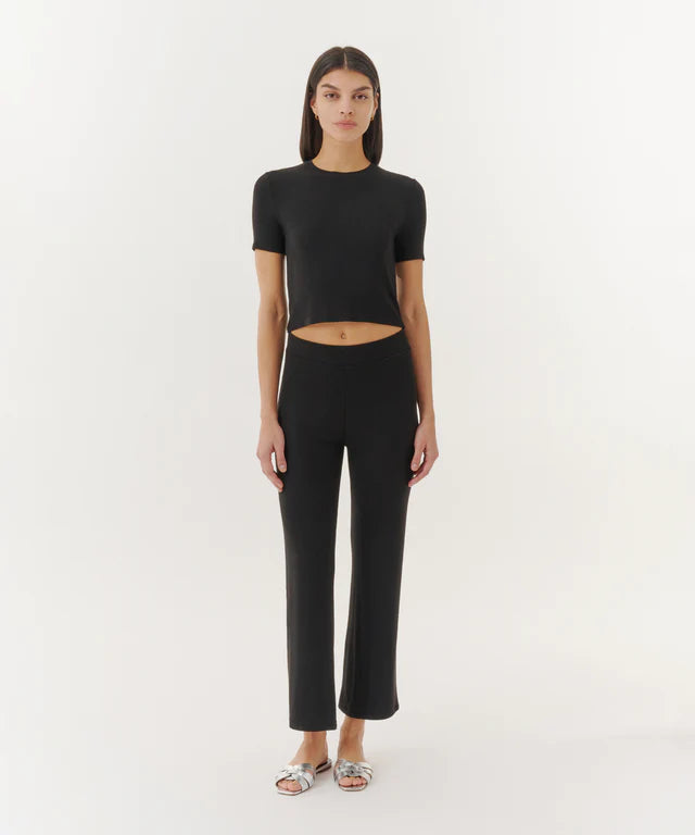 ATM Modal Rib Cropped Kick Flare Pant - Black