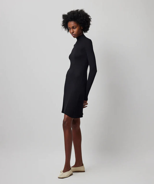 ATM Modal Rib Long Sleeve Mock Neck Dress - Black