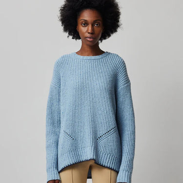 ATM Multicolor Heather Merino Blend Crew Neck Sweater - Heather Denim Blue