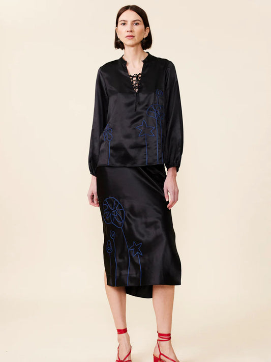 Lingua Franca Hudson Printed Silk Skirt