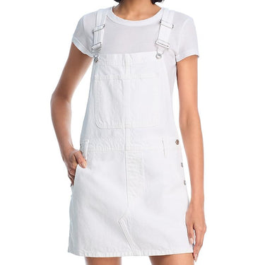 white denim jumper dress White Frayed Denim Overall Dress -SheIn(Sheinside)